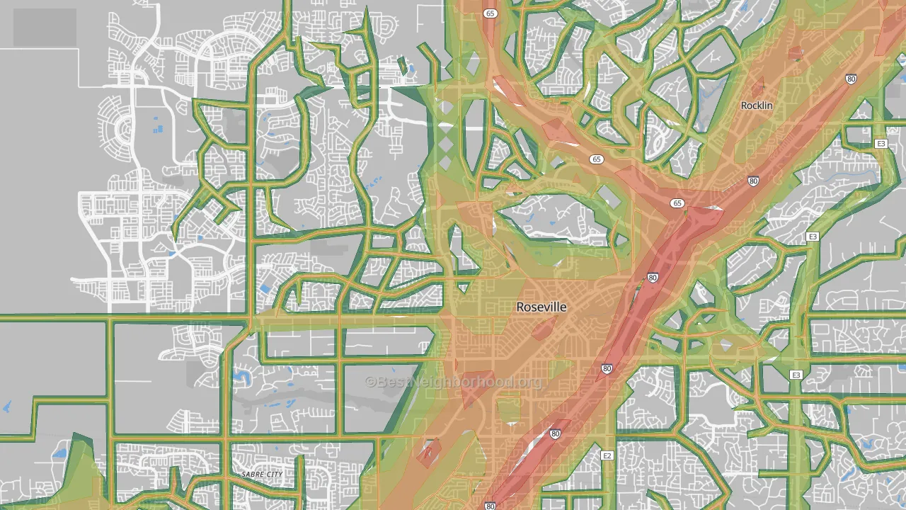 Roseville, CA Map of Noise Levels in Roseville