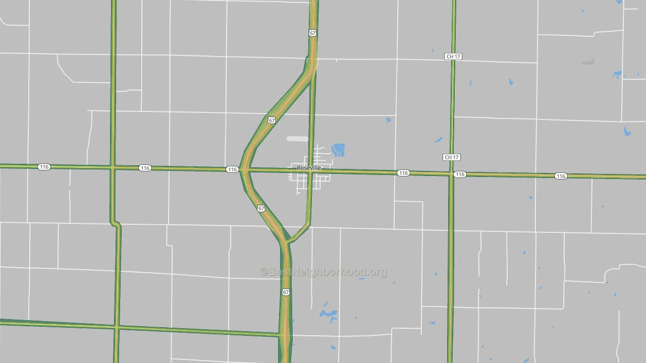 Roseville, IL Map of Noise Levels in Roseville