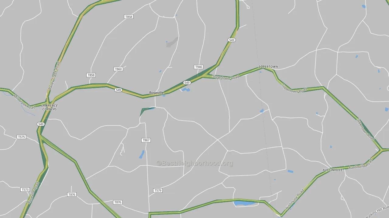 Roseville, PA Map of Noise Levels in Roseville