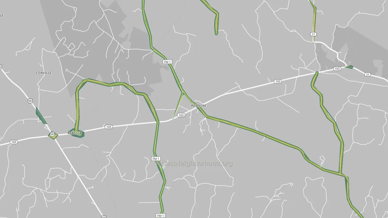 Rosevine, TX Map of Noise Levels in Rosevine
