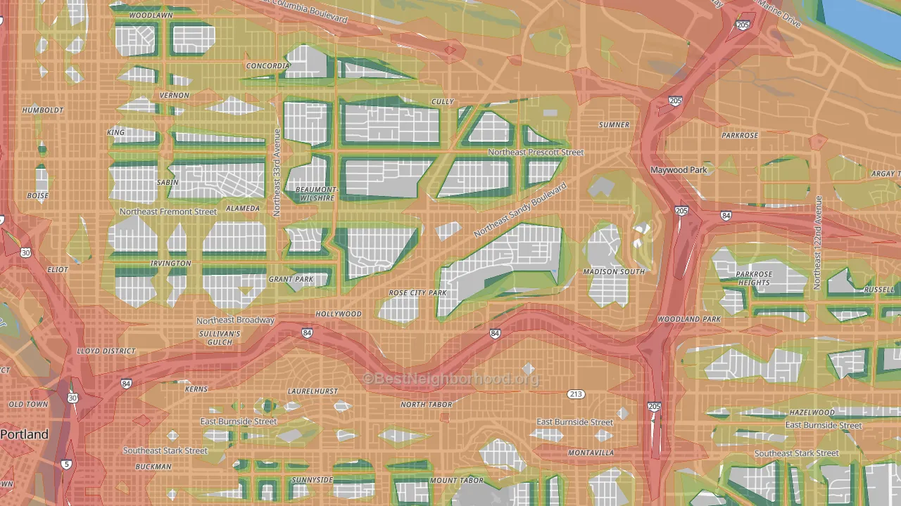 Roseway, Portland, OR Map of Noise Levels in Roseway