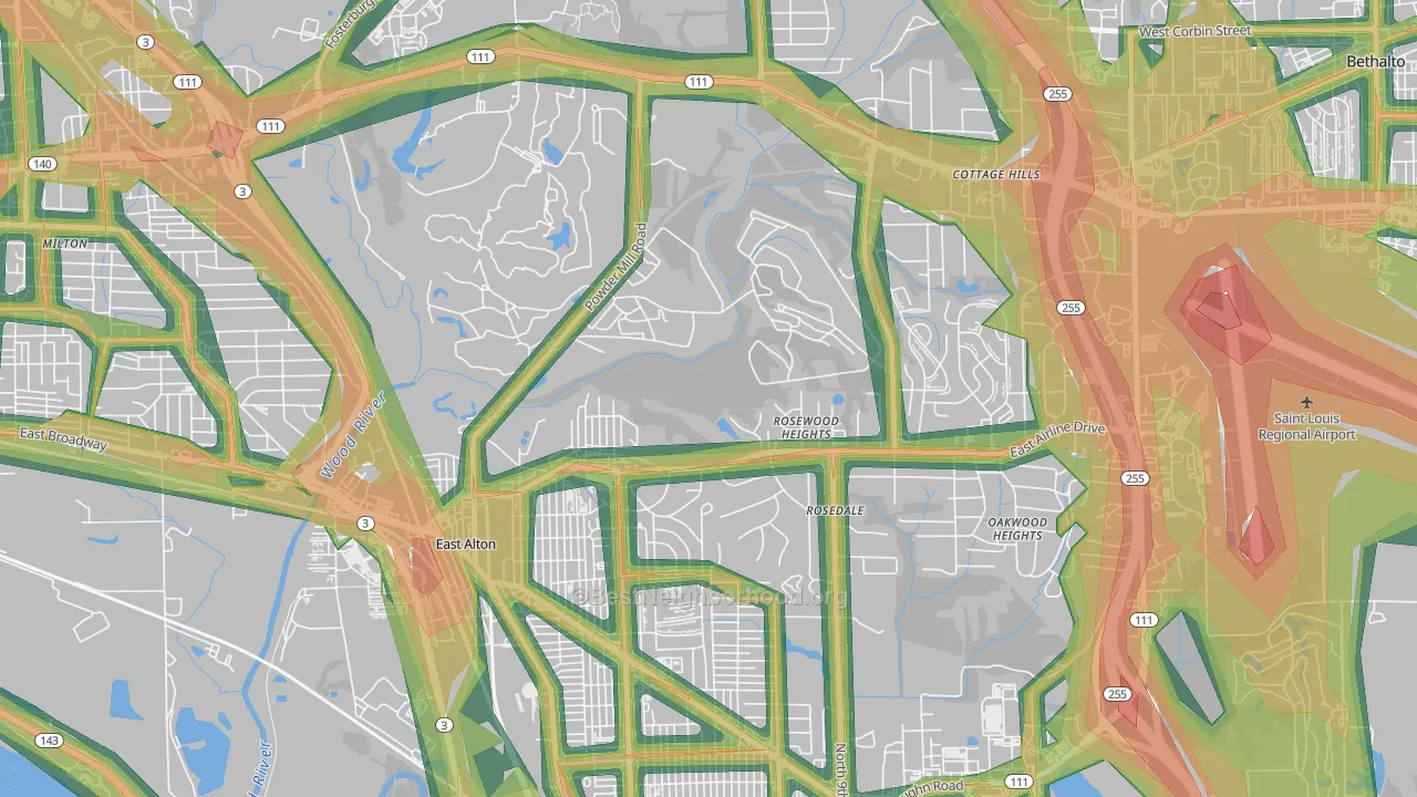 Rosewood Heights, IL Map of Noise Levels in Rosewood Heights