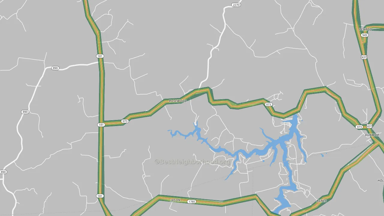 Rosewood, KY Map of Noise Levels in Rosewood