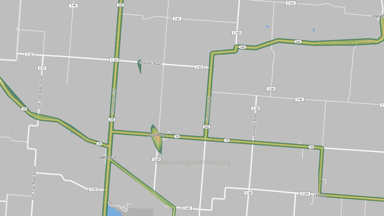 Rosewood, OH Map of Noise Levels in Rosewood