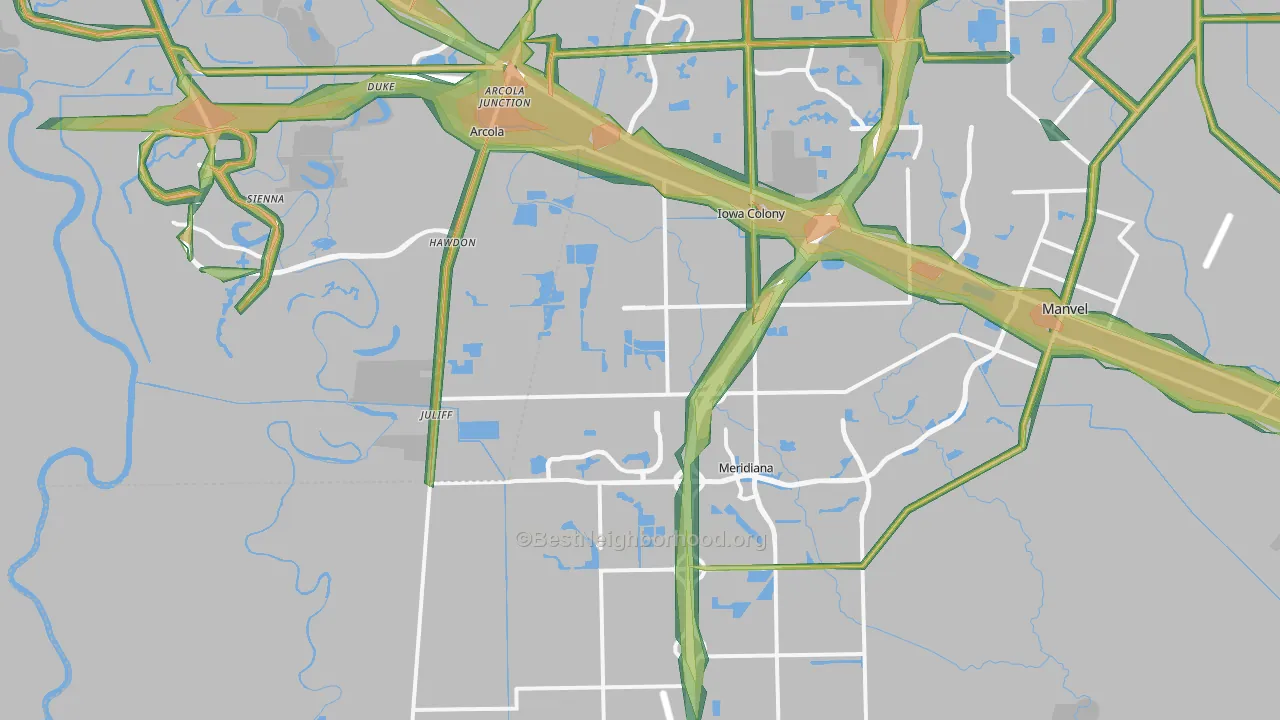 Rosharon, TX Map of Noise Levels in Rosharon