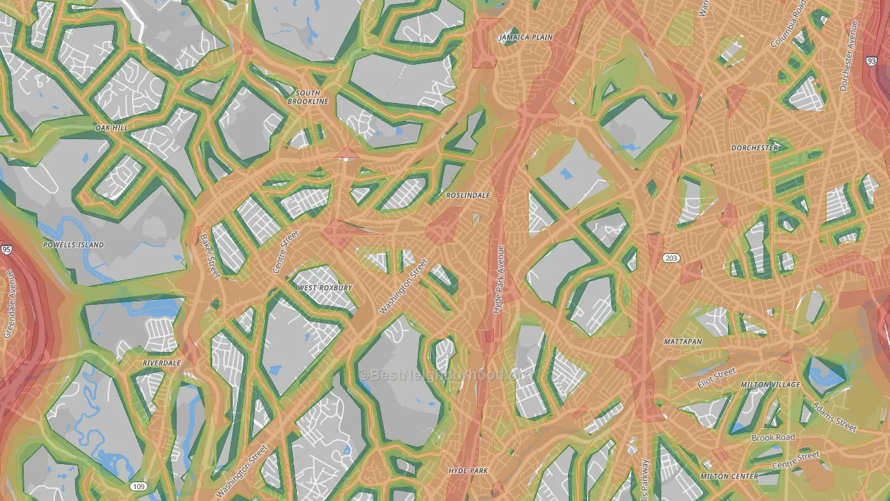 Roslindale, MA Map of Noise Levels in Roslindale