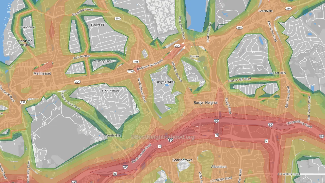 Roslyn Estates, NY Map of Noise Levels in Roslyn Estates