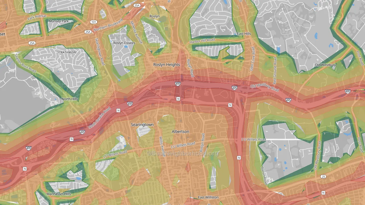 Roslyn Heights, NY Map of Noise Levels in Roslyn Heights