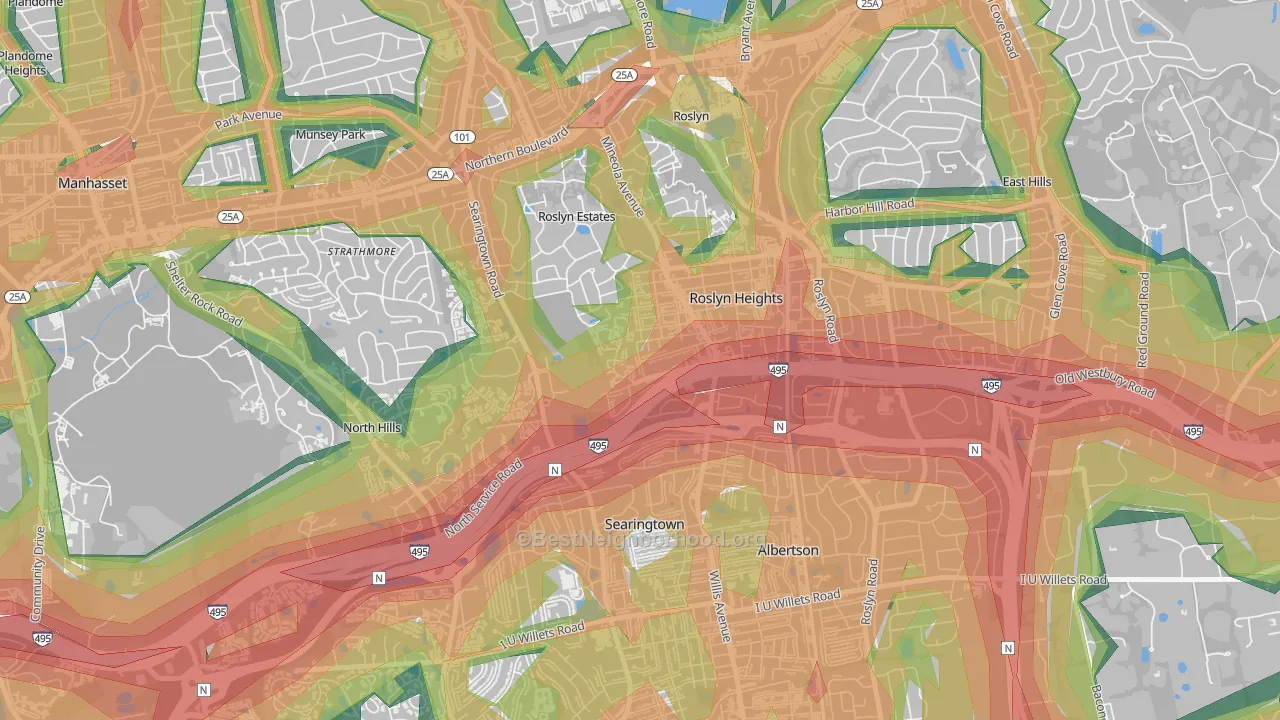 Roslyn, NY Map of Noise Levels in Roslyn