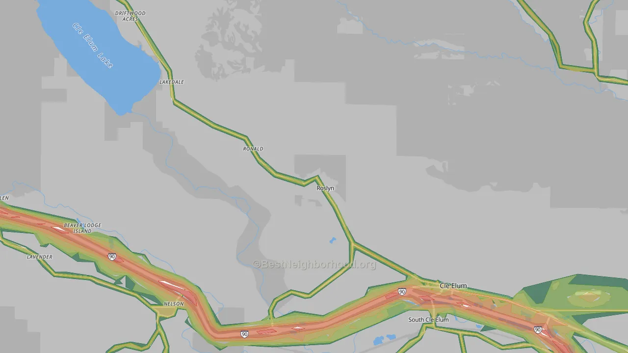 Roslyn, WA Map of Noise Levels in Roslyn
