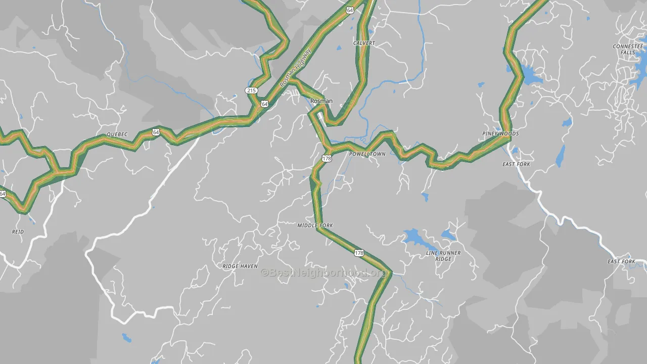 Rosman, NC Map of Noise Levels in Rosman