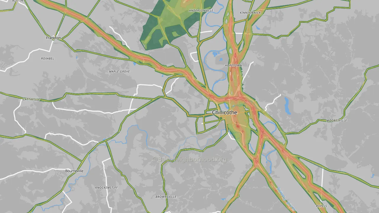 Ross County, OH Map of Noise Levels in Ross County