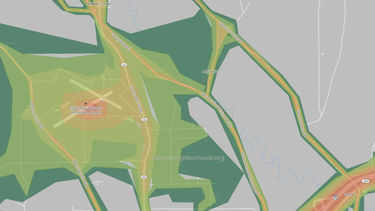 Ross Mill, NY Map of Noise Levels in Ross Mill