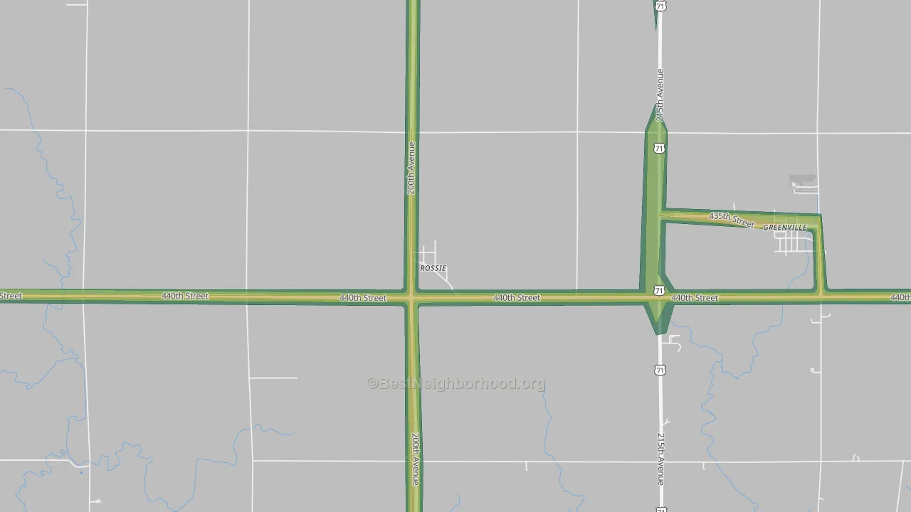 Rossie, IA Map of Noise Levels in Rossie
