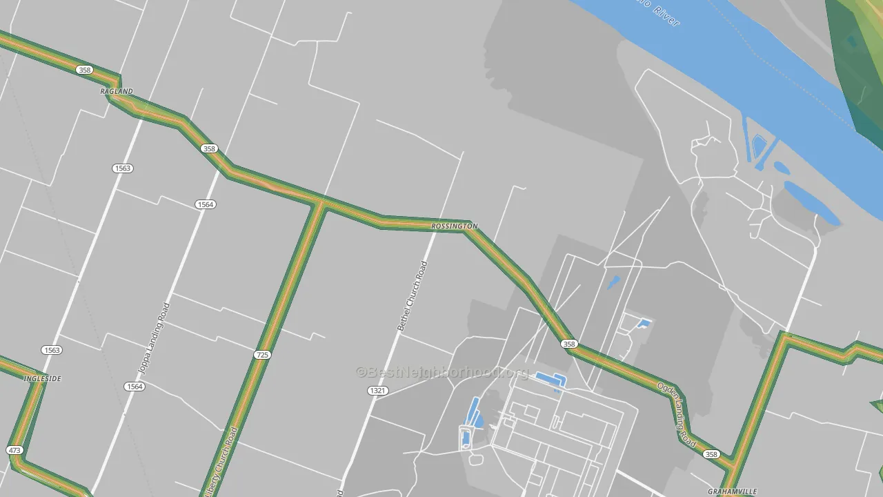 Rossington, KY Map of Noise Levels in Rossington