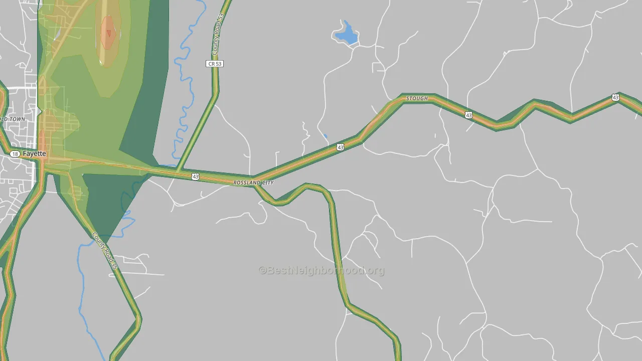 Rossland City, AL Map of Noise Levels in Rossland City