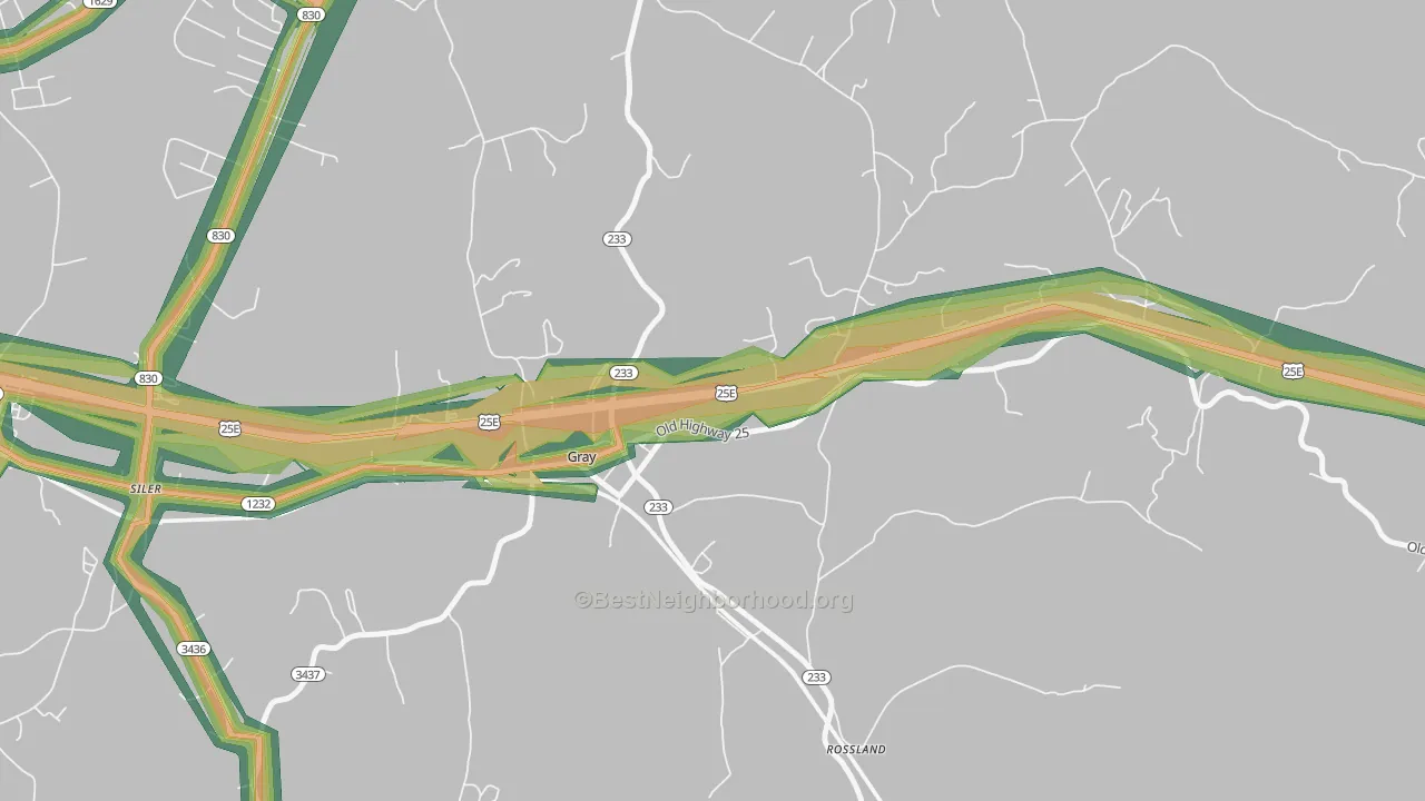 Rossland, KY Map of Noise Levels in Rossland