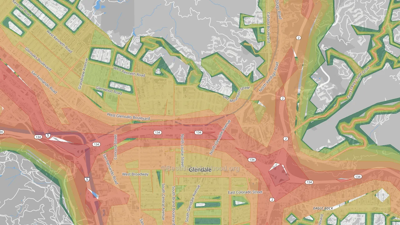 Rossmoyne, Glendale, CA Map of Noise Levels in Rossmoyne