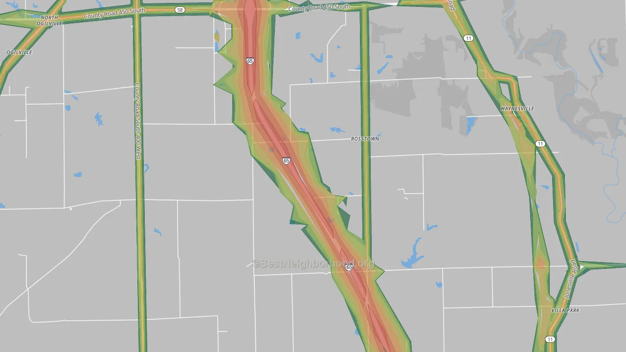 Rosstown, IN Map of Noise Levels in Rosstown