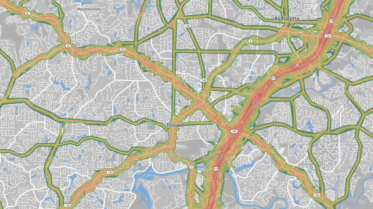 Roswell, GA Map of Noise Levels in Roswell