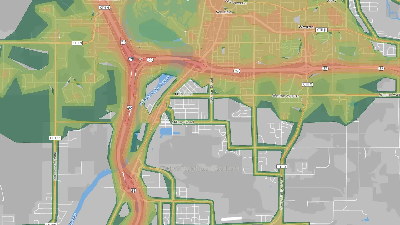 Rothschild, WI Map of Noise Levels in Rothschild