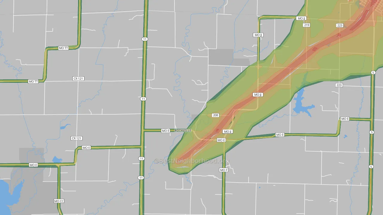 Rothville, MO Map of Noise Levels in Rothville