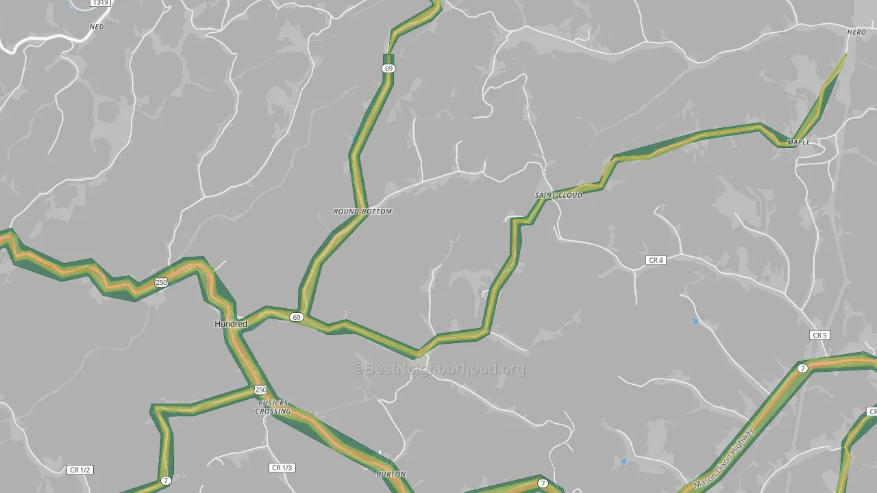 Round Bottom, WV Map of Noise Levels in Round Bottom