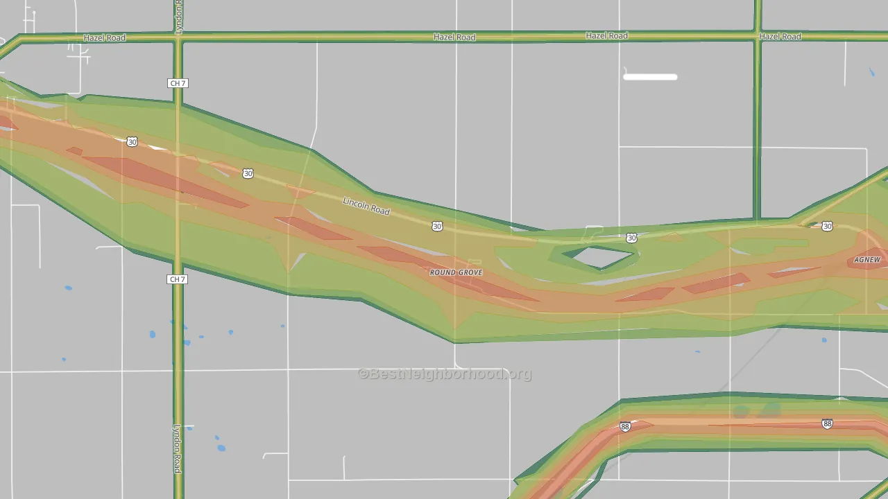 Round Grove, IL Map of Noise Levels in Round Grove