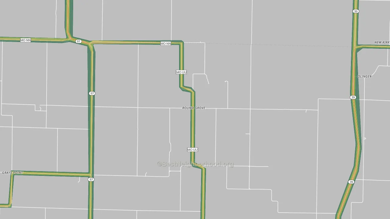 Round Grove, MO Map of Noise Levels in Round Grove