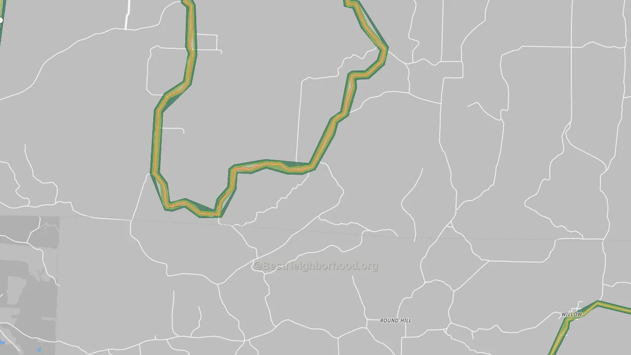 Round Hill, AR Map of Noise Levels in Round Hill