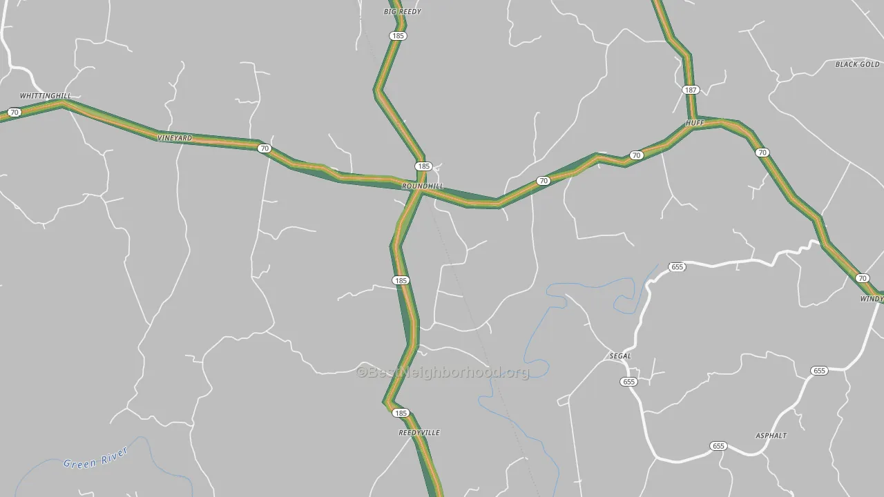 Round Hill, KY Map of Noise Levels in Round Hill
