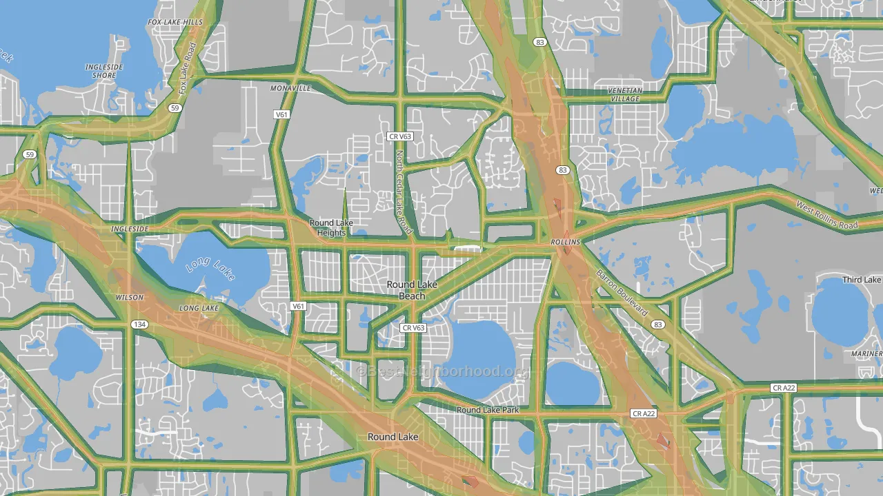 Round Lake Beach, IL Map of Noise Levels in Round Lake Beach