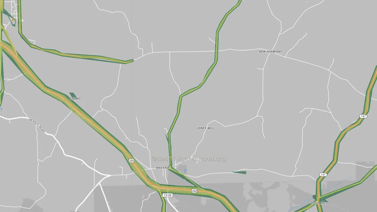 Round Mountain, AL Map of Noise Levels in Round Mountain