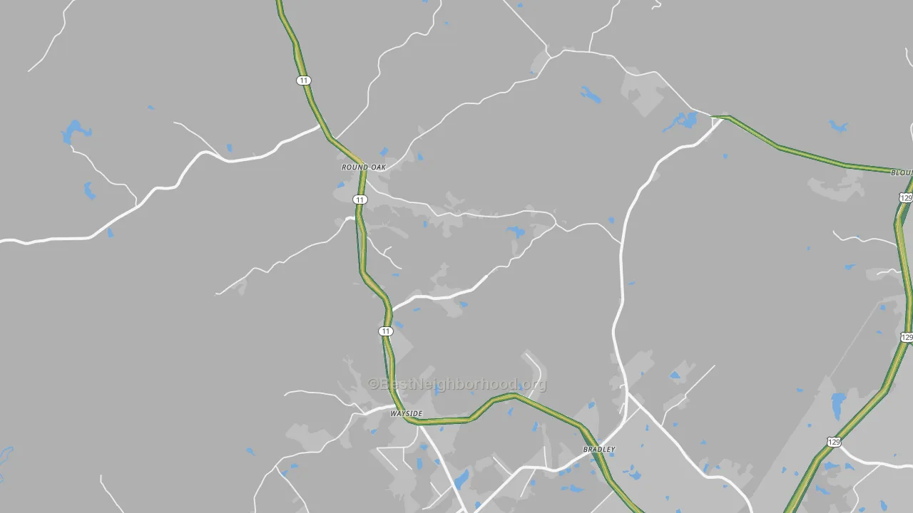 Round Oak, GA Map of Noise Levels in Round Oak