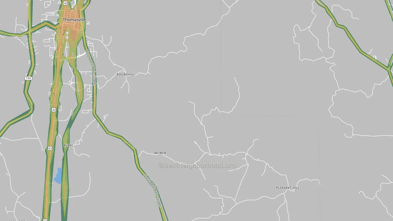 Roundhill, AL Map of Noise Levels in Roundhill