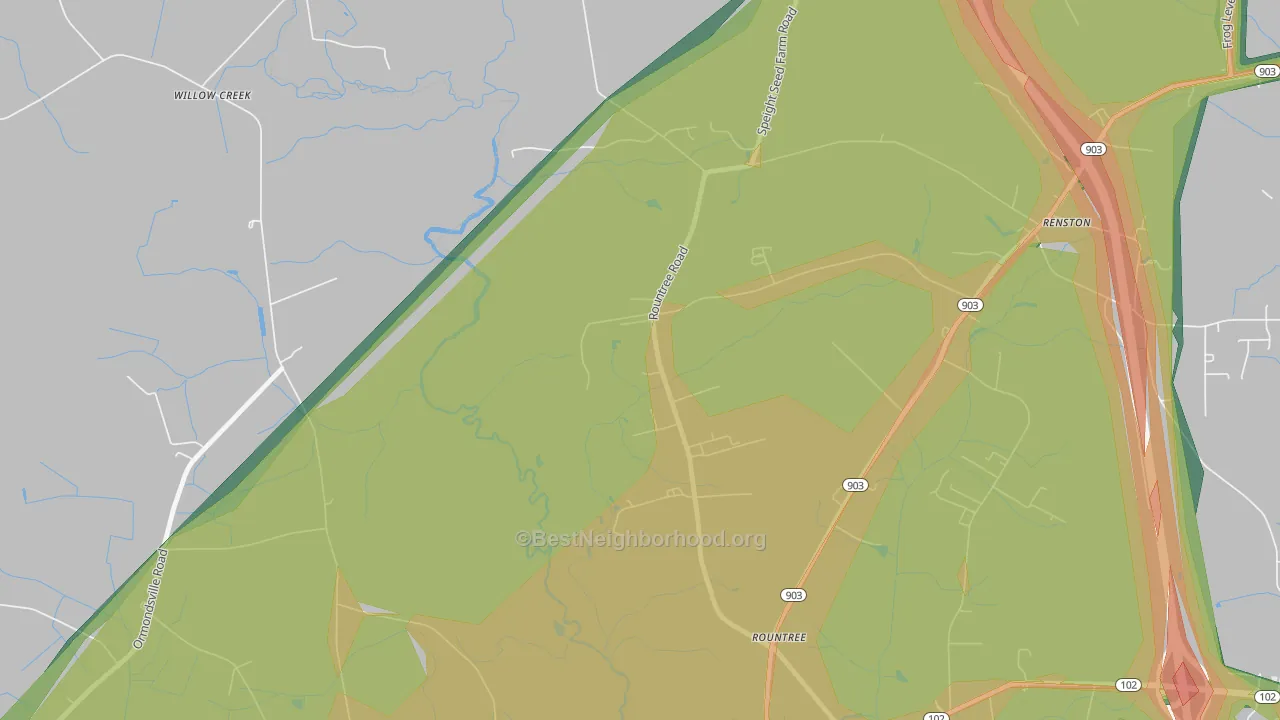 Rountree, NC Map of Noise Levels in Rountree