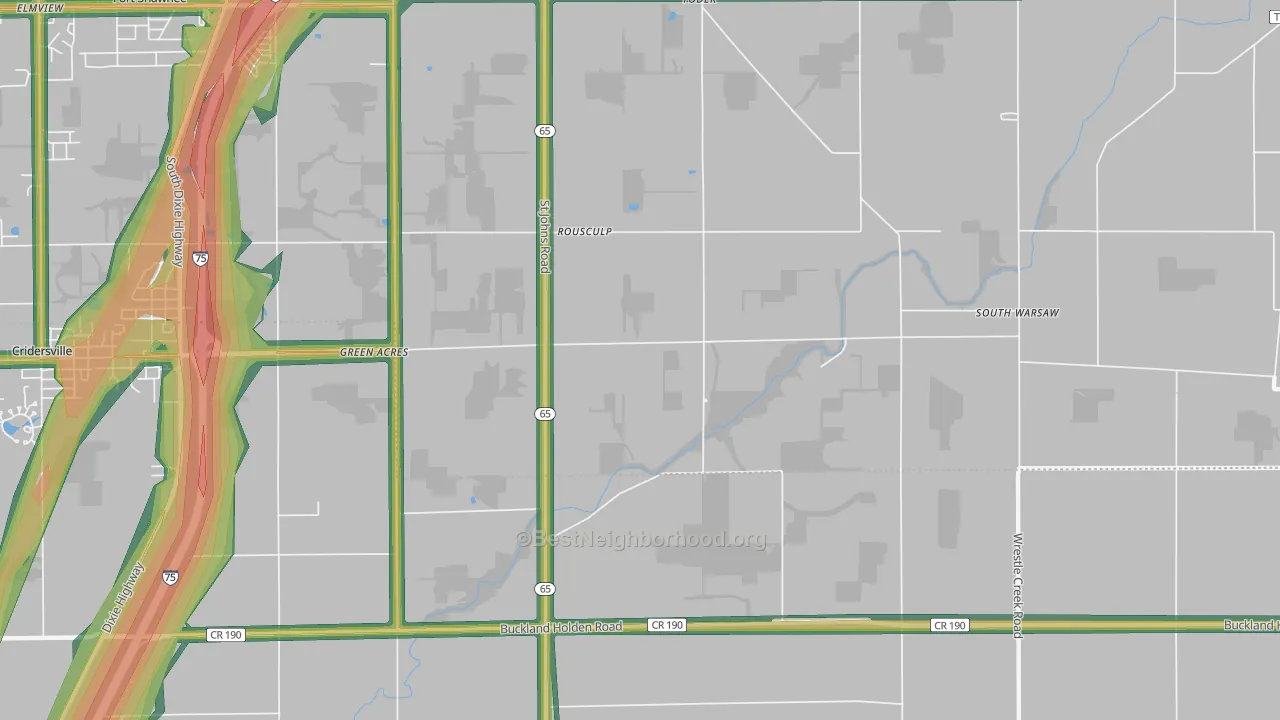 Rousculp, OH Map of Noise Levels in Rousculp