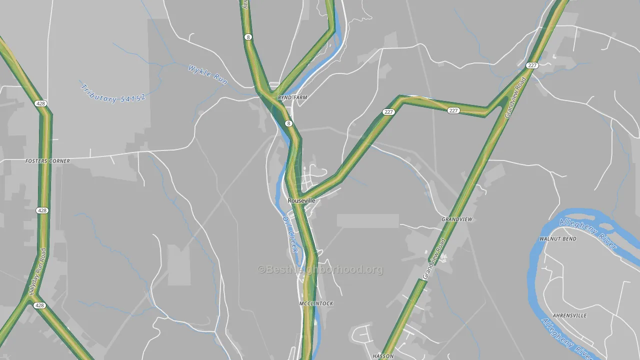 Rouseville, PA Map of Noise Levels in Rouseville