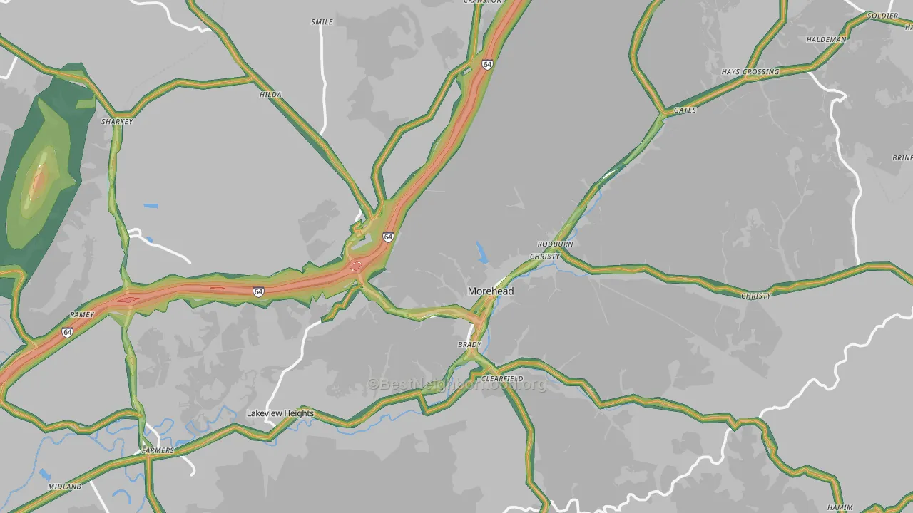 Rowan County, KY Map of Noise Levels in Rowan County