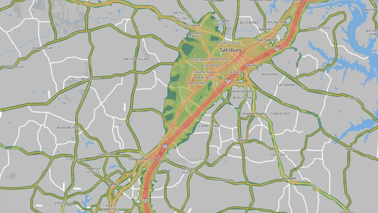 Rowan County, NC Map of Noise Levels in Rowan County