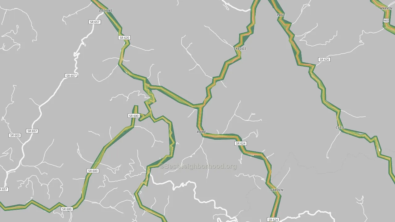 Rowe, VA Map of Noise Levels in Rowe