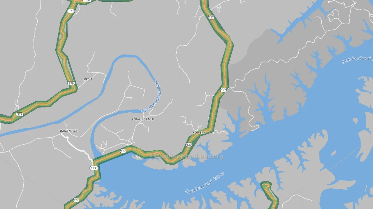 Rowena, KY Map of Noise Levels in Rowena