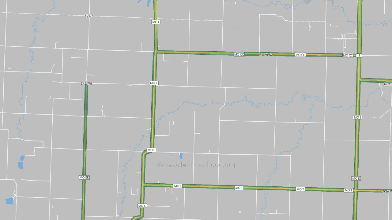 Rowena, MO Map of Noise Levels in Rowena