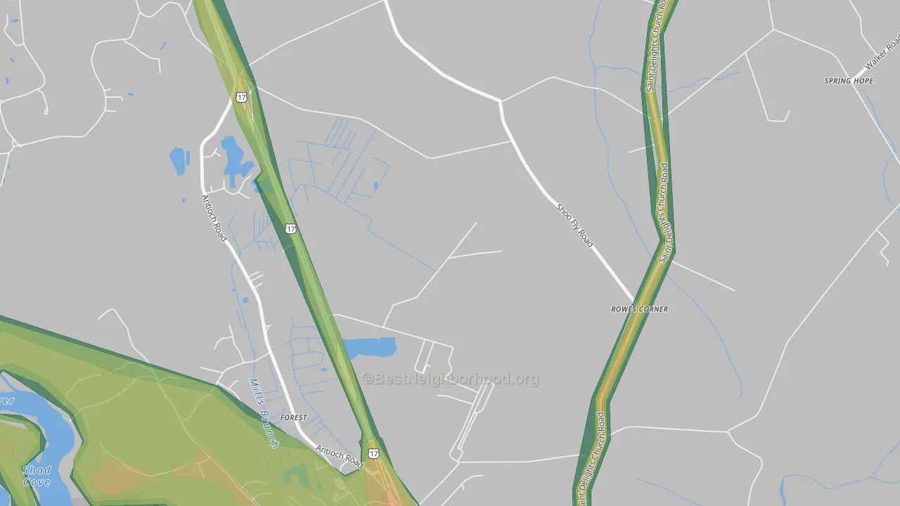 Rowes Corner, NC Map of Noise Levels in Rowes Corner