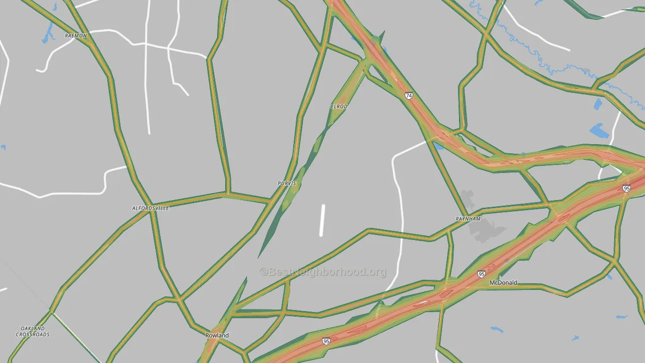 Rowland, NC Map of Noise Levels in Rowland