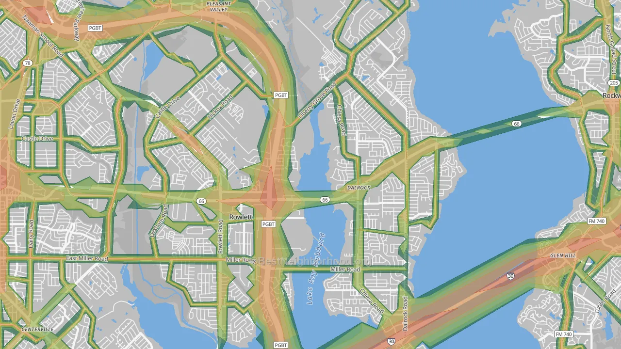 Rowlett, TX Map of Noise Levels in Rowlett