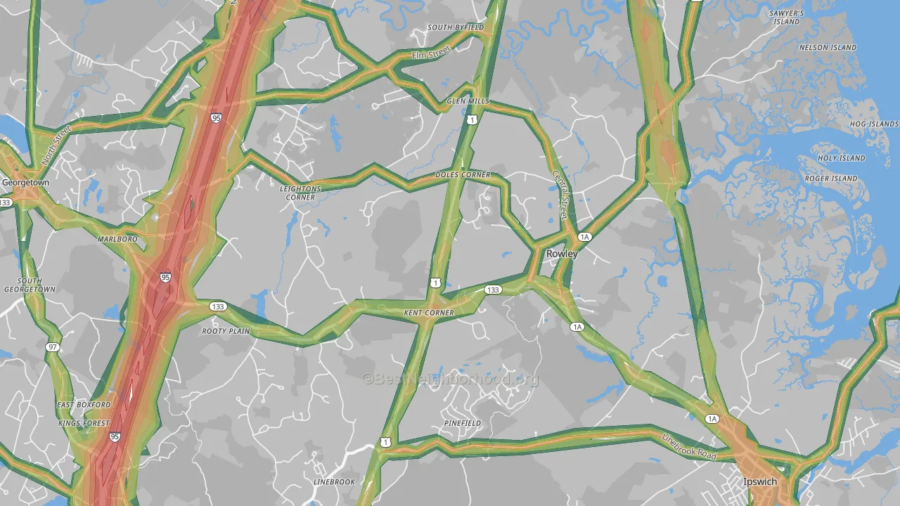 Rowley, MA Map of Noise Levels in Rowley