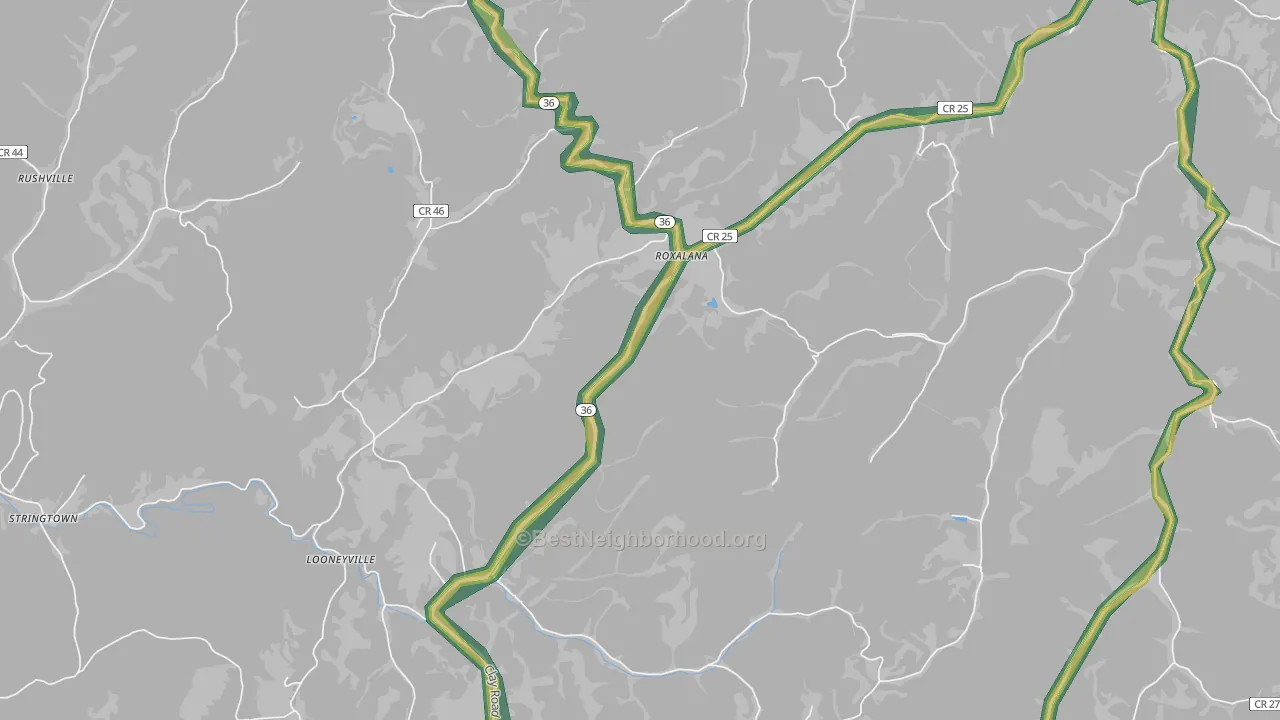 Roxalana, WV Map of Noise Levels in Roxalana