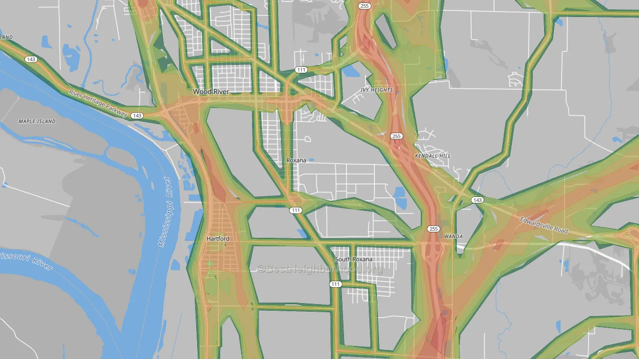 Roxana, IL Map of Noise Levels in Roxana