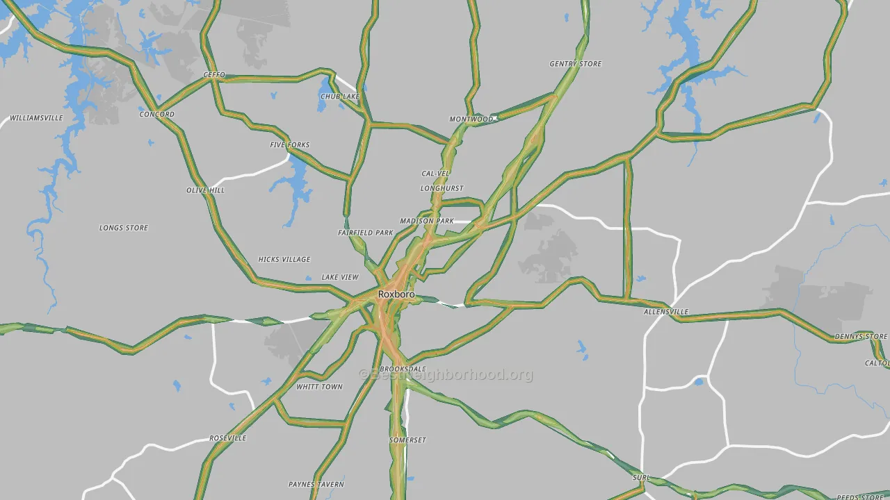 Roxboro, NC Map of Noise Levels in Roxboro